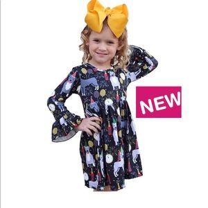 S NEW Girls Dog Party Balloon Dress, Bell Sleeve Kids Dress
